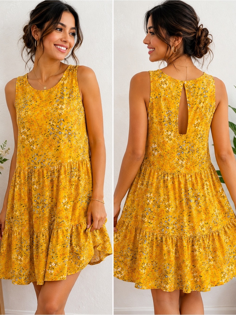 Old Navy Yellow Floral Tiered Mini Dress